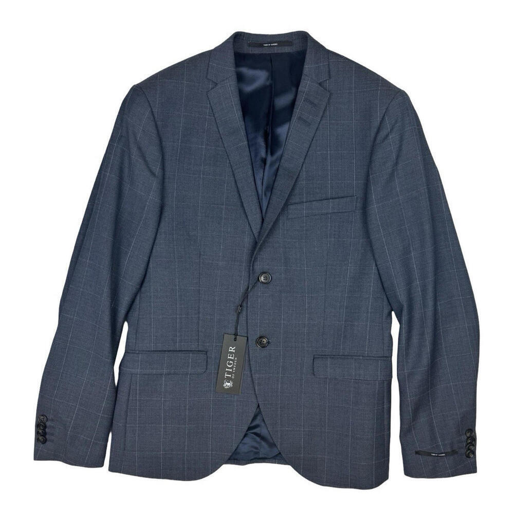 Tiger of Sweden Super 100's Wool Blazer Jacket Windowpane Navy Size 40 R US